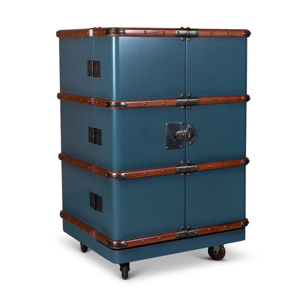 Századfordulós utazási bőröndök stílusában készült bárszekrény zárt állapotban