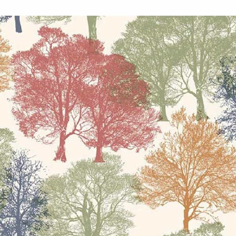 Napkin design with a collage of colorful autumn trees in multiple hues