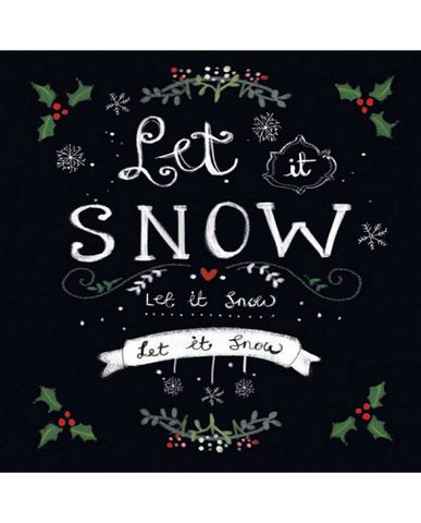 Fekete alapon, fehérszínű Let it Snow feliratú karácsonyi papírszalvéta. 