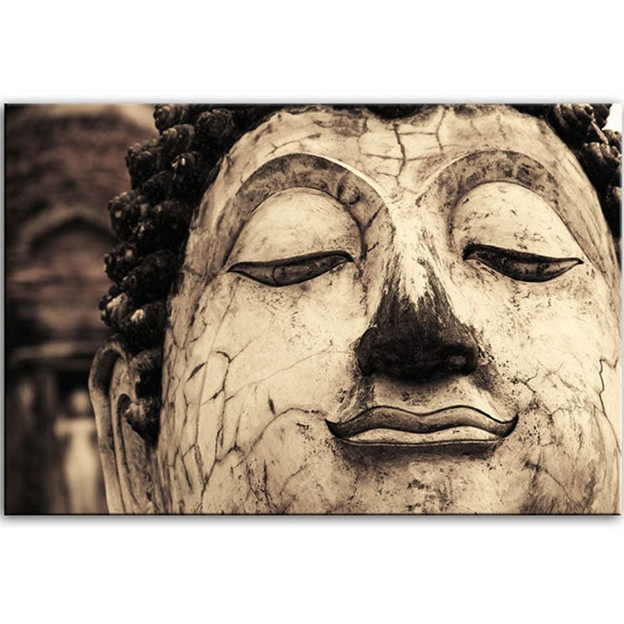 Szépia árnyalatú Buddha portré vászonkép keretre feszítve 90 cm széles