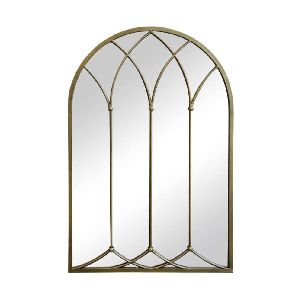 Vintage stílusú, antikolt rézszínű, boltíves, dekorációs falitükör.