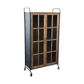 Industrial stílusú fém vitrines szekrény, jegenyefából készült üvegezett ajtókkal, és három darab nyárfa polccal.