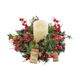 Vidéki stílusú, erdei bogyós, 35 cm átmérőjű karácsonyi gyertyagyűrű koszorú.