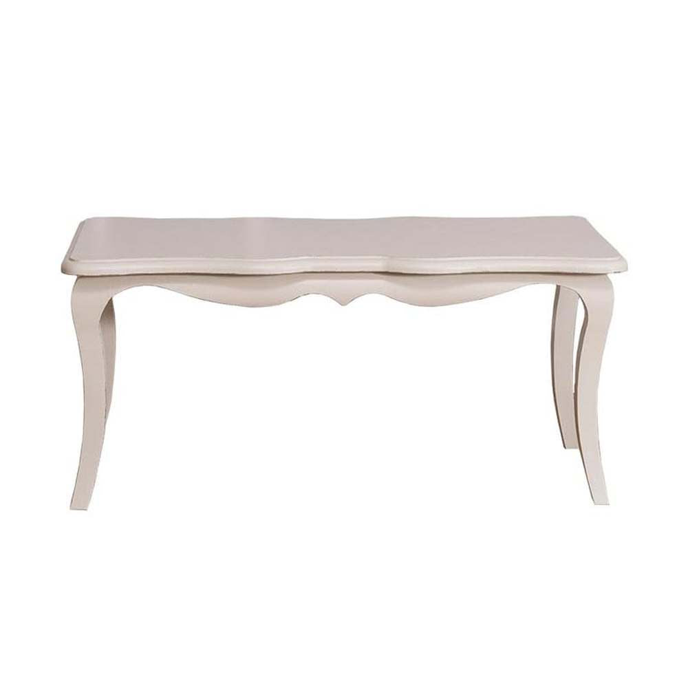 Shabby chic stílusú, antikolt fehér színű fenyőfa étkezőasztal.