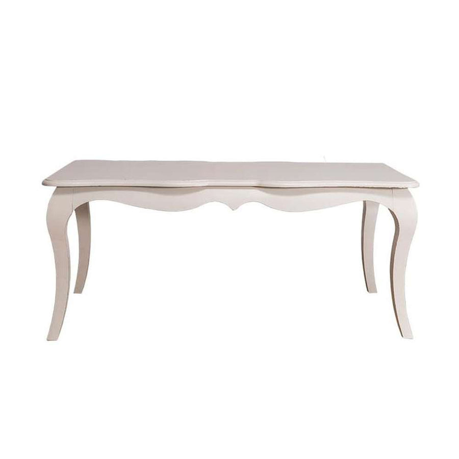 White shabby chic dining table with curved legs and decorative apron from Maison collection