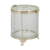 Fémcsipkével díszített üveg bonbonier.