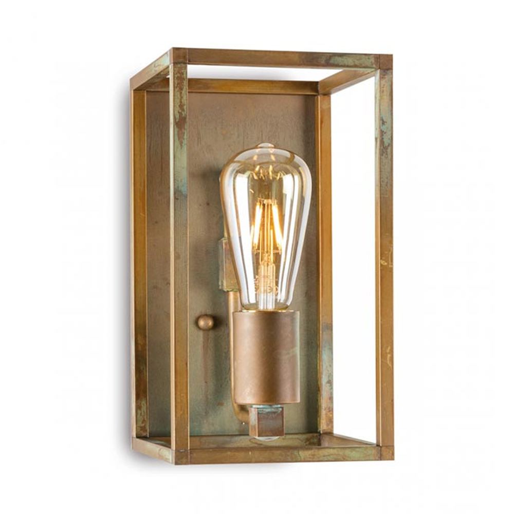 Ipari stílusú, rézből készült falilámpa, téglalap szerkezettel.
