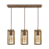 Ipari stílusú, anikolt sárgaréz színű réz függeszték három izzófoglalattal.