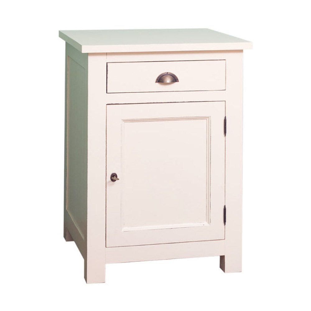 Tömör fenyőfa konyhaszekrény fiókkal, polcos tárólóval. Színe: antikolt fehér.