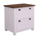 Fehér színű, tömör fenyőfából készült fiókos konyhaszekrény, sötétbarna fedlappal.