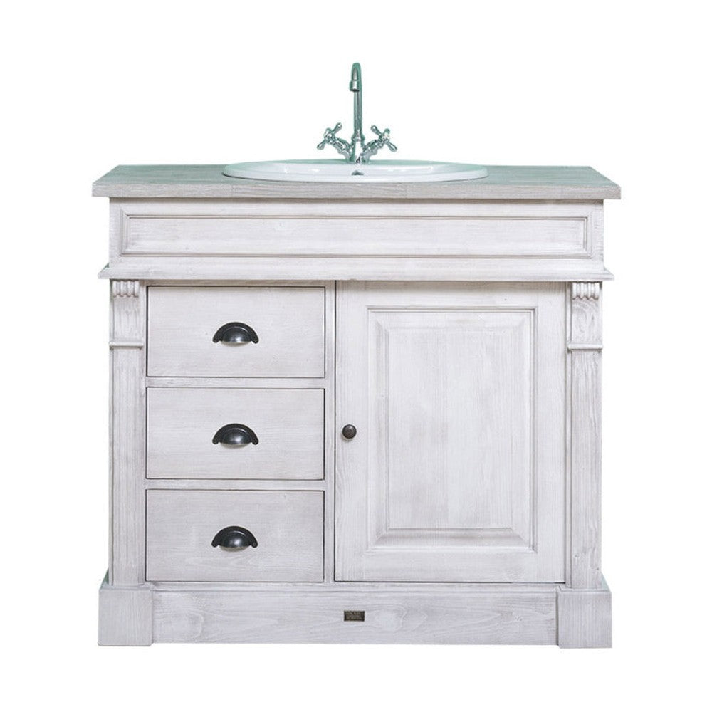 MAISON fenyőfa mosdószekrény tölgyfalappal 103 cm