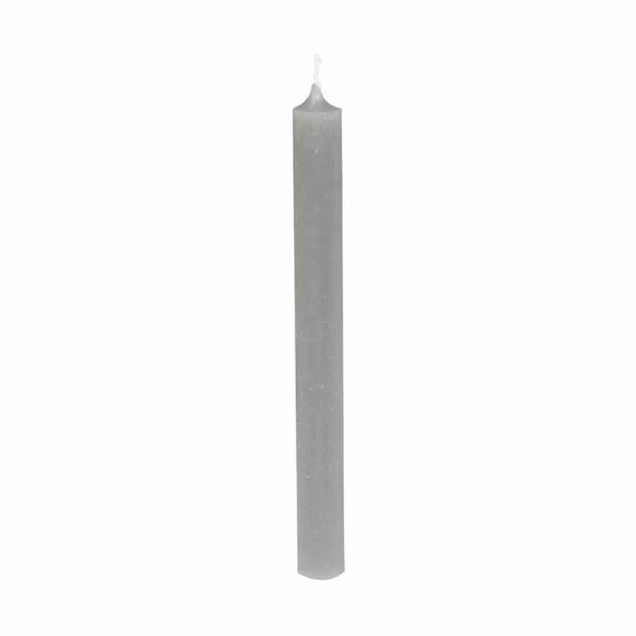Tall gray decorative candle made of paraffin wax
