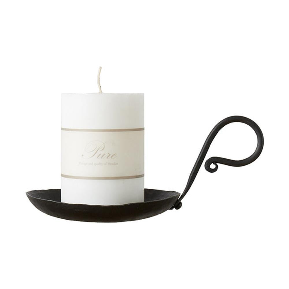 Loft stílusú, antik fekete színű, hordozható kovácsoltvas gyertyatartó az odin kollekcióból.