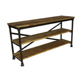 Loft stílusú fenyőfából készült polcos konzolasztal fém szerkezeten.