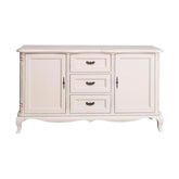 Shabby chic stílusú, fehér színű fenyőfa komód, három fiókkal és két darab ajtós tárolóval.