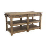 Country stílusú konyhasziget négy fiókkal és két polccal. A csiszolásnak köszönhetően gyönyörűen látszanak a fa erezetei.