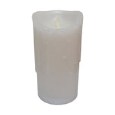 Rusztikus, időzíthető oszlopgyertya pislákoló LED lánggal és valódi fehér színű viasztesttel.