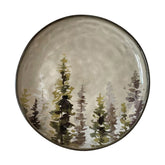 Skandináv stílusú, kézműves kerámia desszerttányér, téli fenyőerdő díszítéssel .