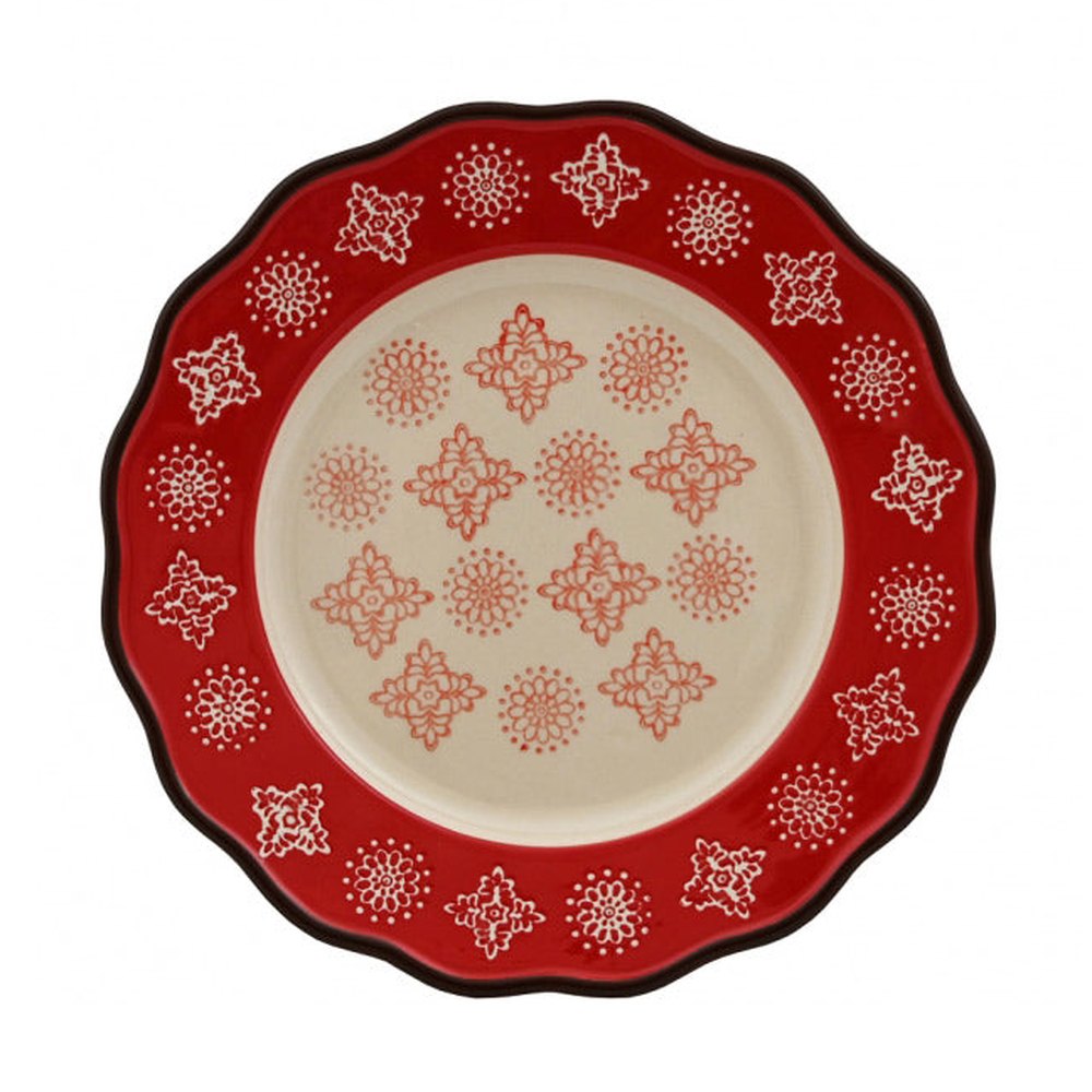 Skandináv stílusú, kézműves kerámia desszerttányér stilizált virágmotívum díszítéssel Skandináv stílusú, kézműves kerámia desszerttányér stilizált virágmotívum díszítéssel