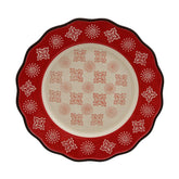 Skandináv stílusú, kézműves kerámia lapostányér stilizált virágmotívum díszítéssel