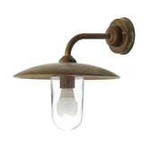 Loft stílusú, antikolt sárgaréz színű, rézből készült falikar átlátszó üvegbúrával.