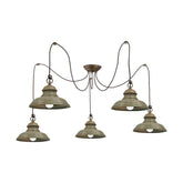 Vintage stílusú, antikolt sárgaréz színű, harang alakú, öt lámpából álló függeszték.