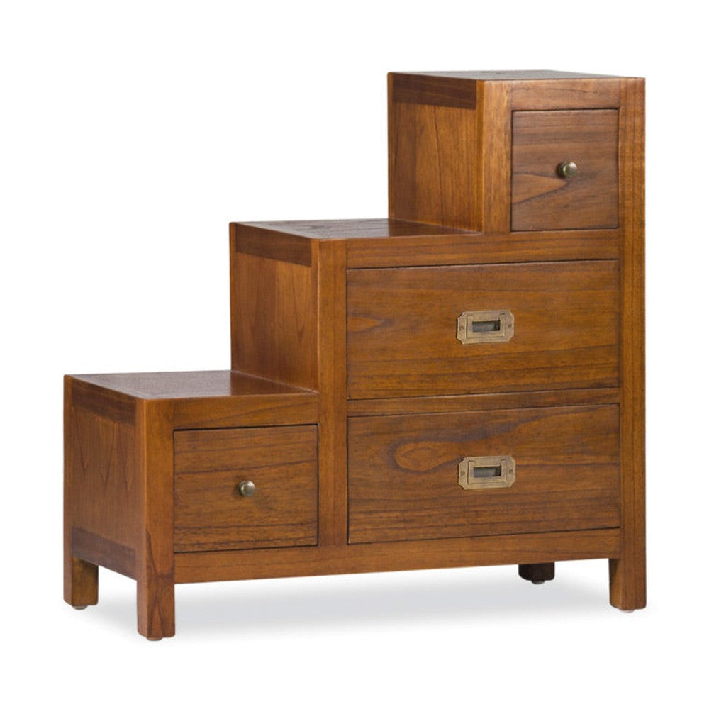 Loft stílusú, mindifából készült, lépcsőzetes fiókos komód (jobb odali).