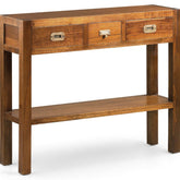 Loft stílusú, mindifából készült fiókos konzolasztal.