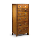 Loft stílusú, mindifából készült, kézműves tömörfa komód nyolc fiókkal.