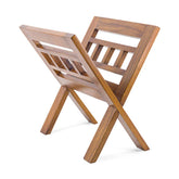 Loft stílusú, mindifából készült X alakú újságtartó.