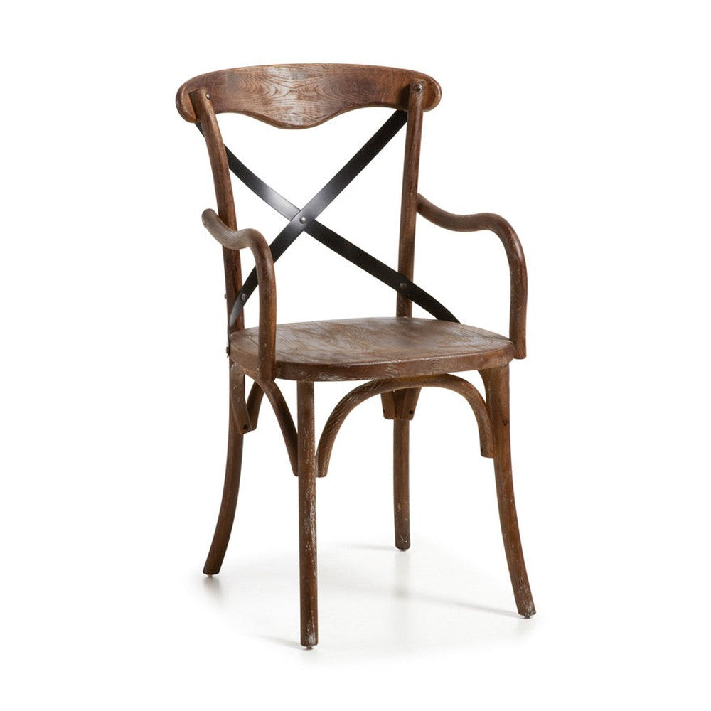 Thonet ihletésű, barna színű, x háttámlájú , tölgyfa karosszék.