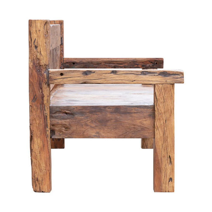 Old Village 208 cm long recycled teak bench in rustic natural finish