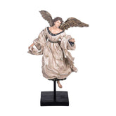 Barokkos megjelenésű, óriás méretű, 65,5 cm magas, antikolt felületű karácsonyi angyal figura óarany szárnyakkal.