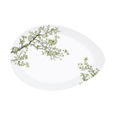 Zöldellő tavaszi faággal díszített, 24 cm hosszú, minőségi porcelánból készült kínáló tál díszdobozba csomagolva.