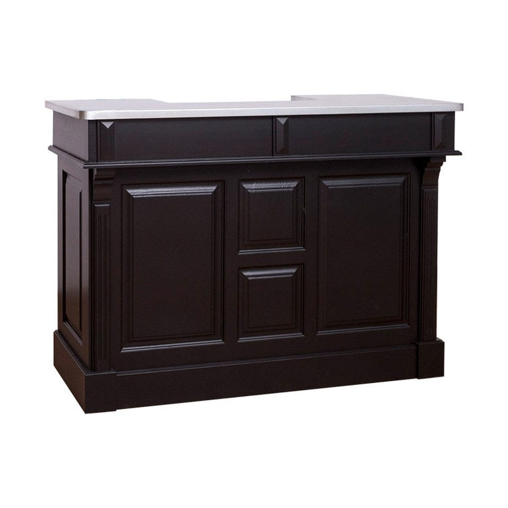 Tömör fenyőfából készült, fekete színű dekoratív bárpult cink fedalappal.