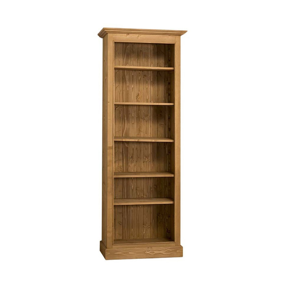 Natúr hatású, pácolt klasszikus stílusú könyvszekrény öt polccal.