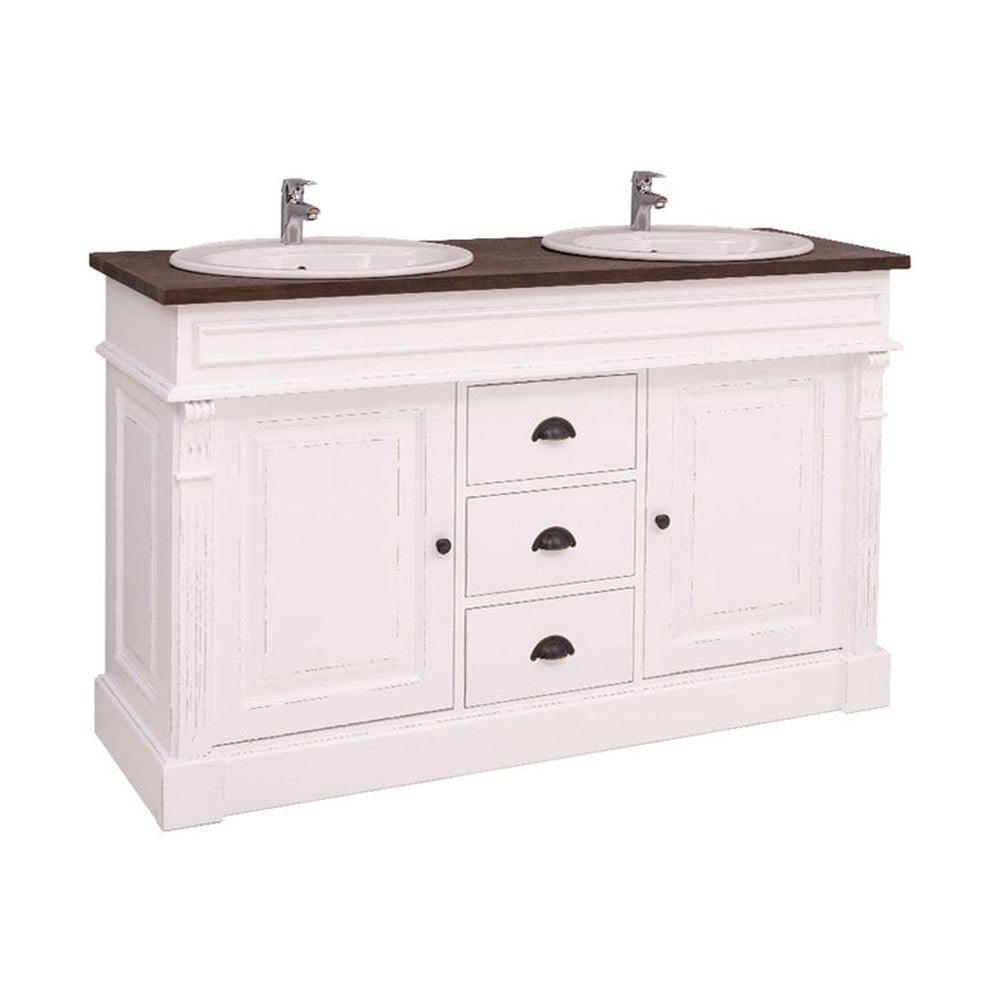 Fenyőfából készült mosdószekrény tölgyfa fedlappal, 3 darab fiókkal és 2 darab polccal