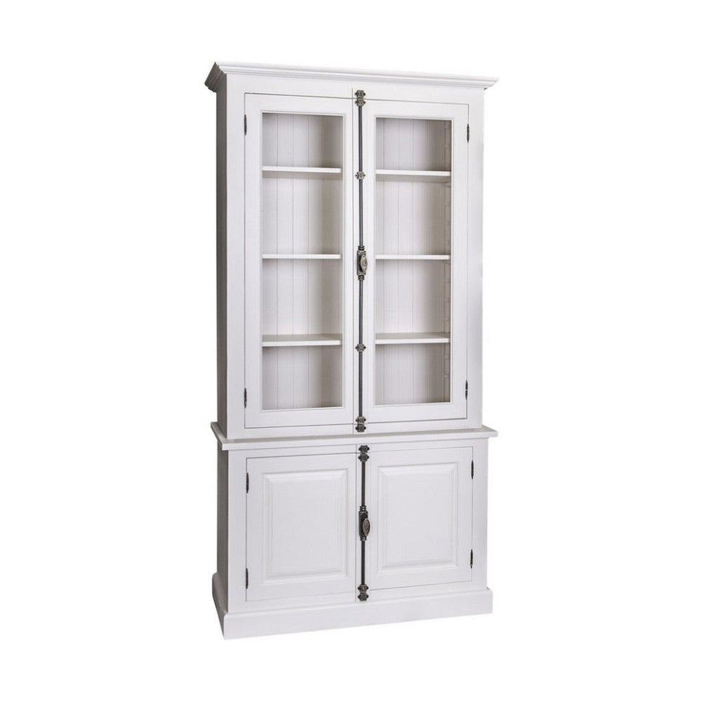 Fenyőfából készült vitrines könyvszekrény. Festett, fehér.