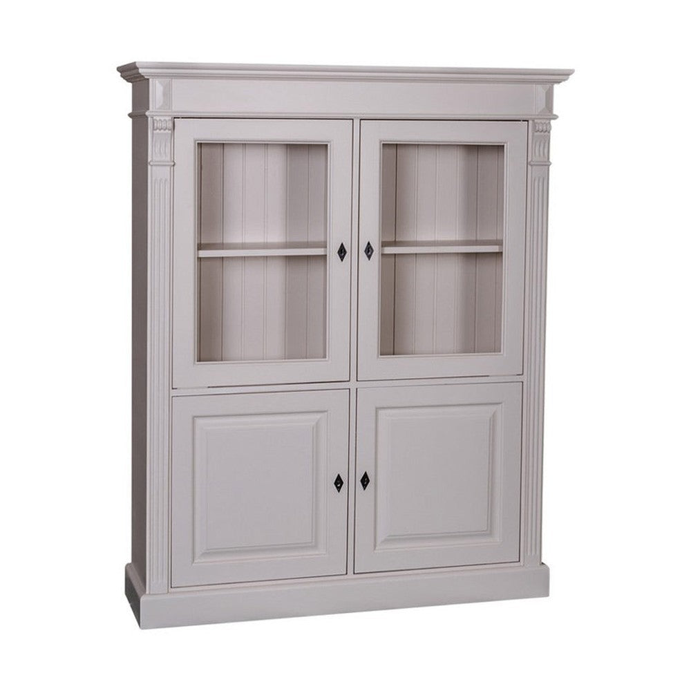 Fenyőfából készült vitrines könyvszekrény. Festett, törtfehér