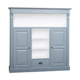 Fenyőfából készült könyvszekrény. Festett, szürkéskék és fehér színű.