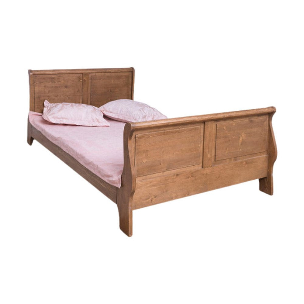 140 x 200 centiméteres, fenyőfából készült franciaágy ágykeret. Viaszolt, natúr színű.