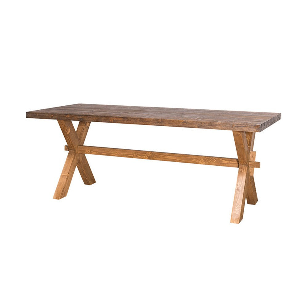 Rusztikus, X-lábú fenyőfa étkezőasztal. Színe: viaszolt natúr.