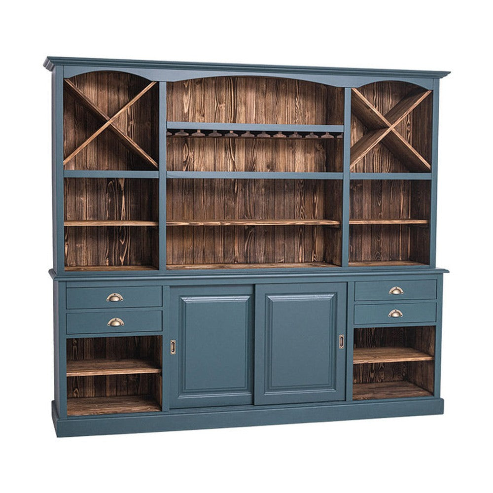 Tömör fenyőfából készült, óriás méretű pohárszék, bárszekrény