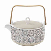 Mozaikmintás porcelán teáskanna natúr színű bambusz fogantyúval