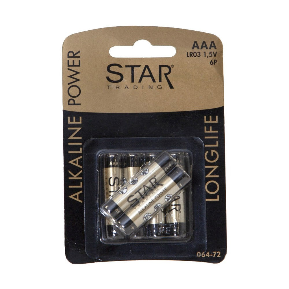 6 darabos AAA méretjelzésű tartós, alkáli ceruzaelem.