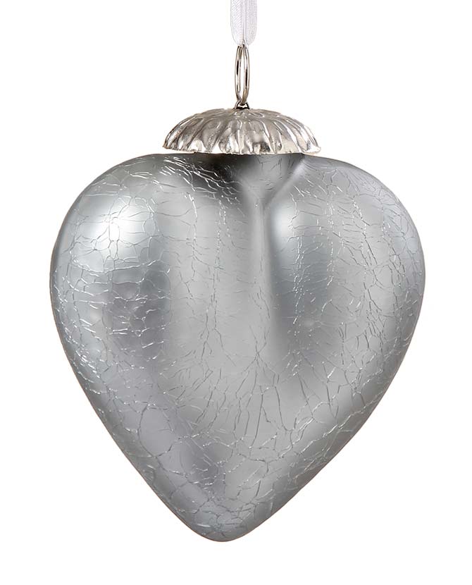Szívalakú üvegdísz 14 cm "Silver Heart"