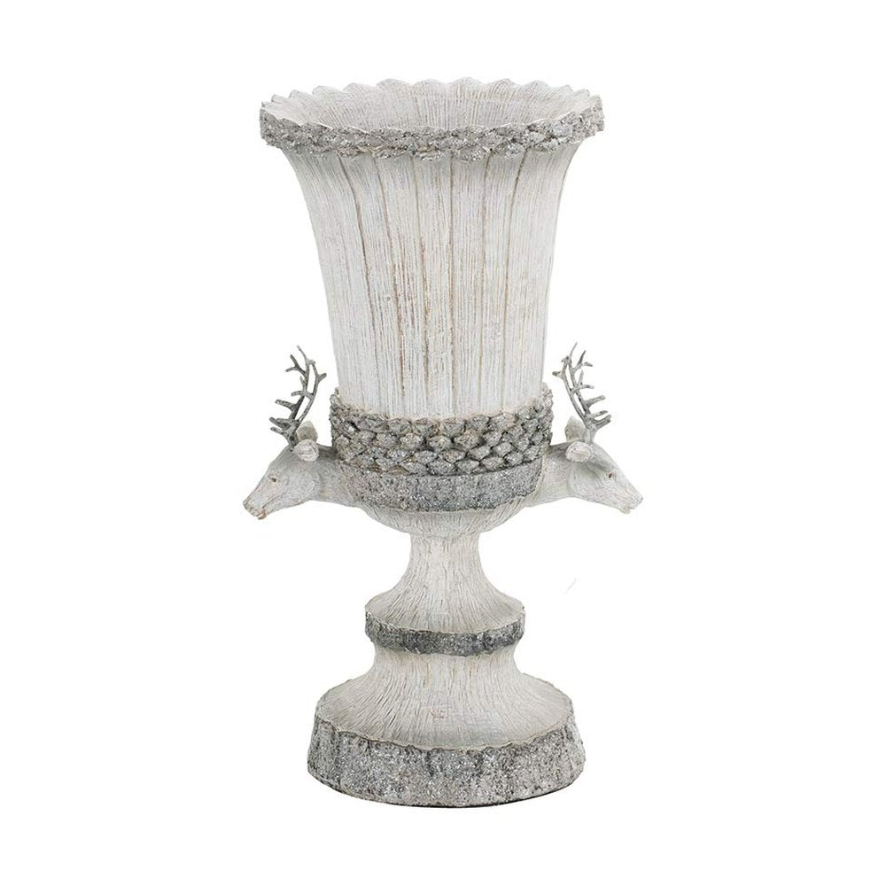 Vintage stílusú, fa hatású, 35 cm magas, szürke színű, szarvasfejes karácsonyi váza
