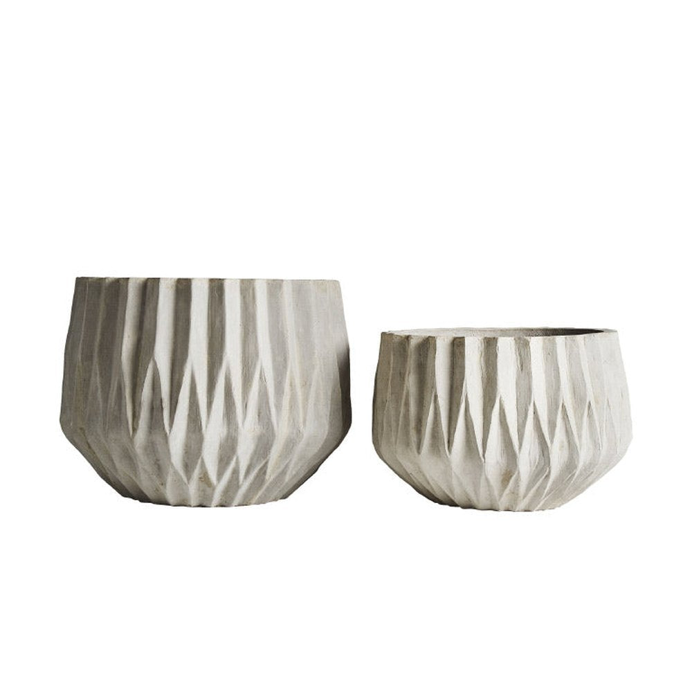 2 db-os kortárs stílusú, fehér színű, kézműves kerámia kaspó.