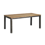 Ipari stílusú, mangófából és fémből készült étkezőasztal.