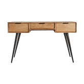 Loft stílusú, mangófából készült íróasztal fekete színű fém lábakon.